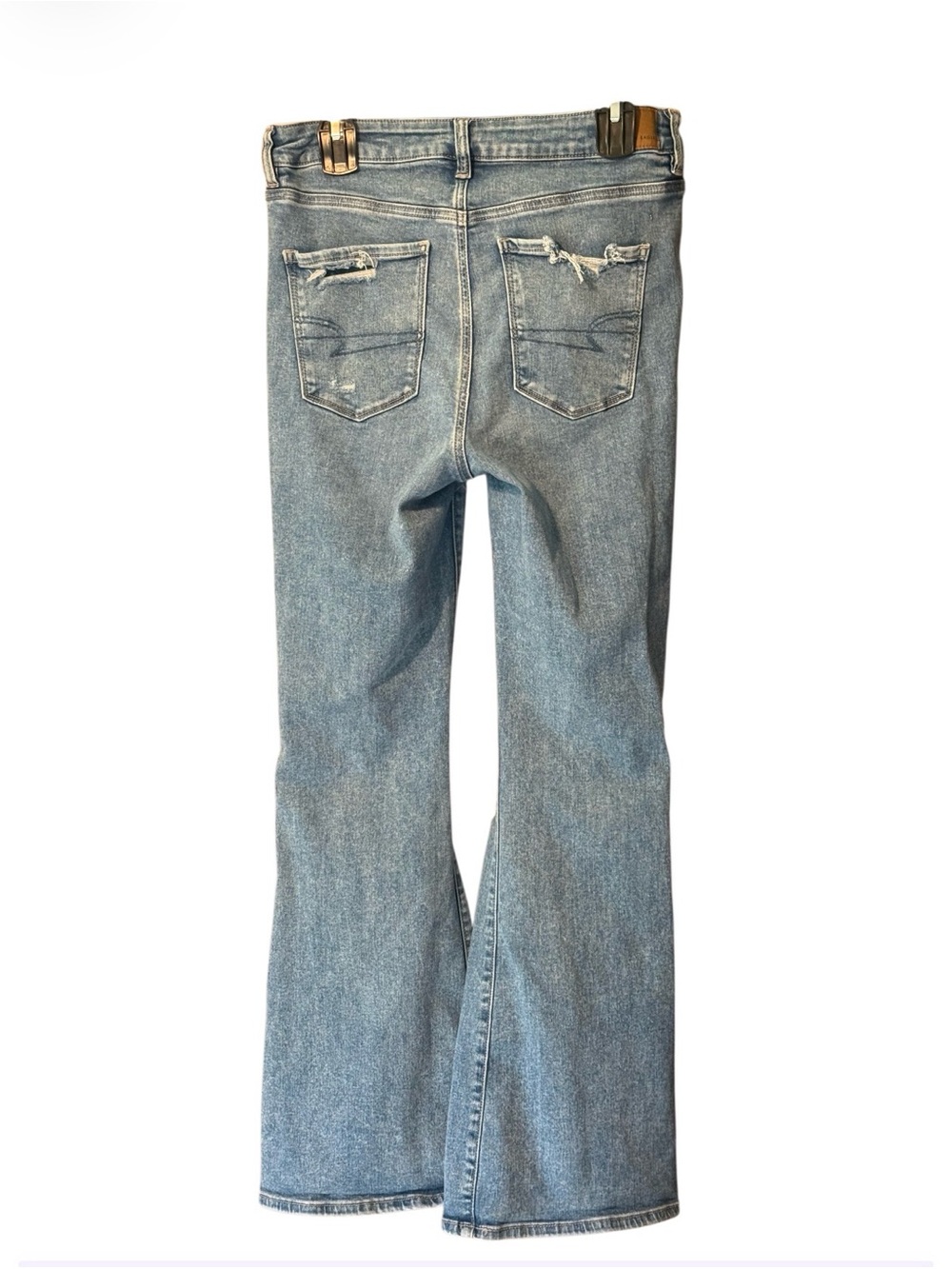 American Eagle Super High Rise Flare Jeans Distressed Next Level Stretch 12 Long - Picture 3 of 3